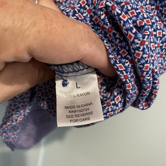 Graham & Greene Top L Red Blue Geometric Sleeveless Blouse Tank - Picture 11 of 11